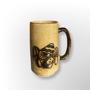 Rare! VINTAGE Tall 60s/70s Brown Mushroom Print Coffee Cup